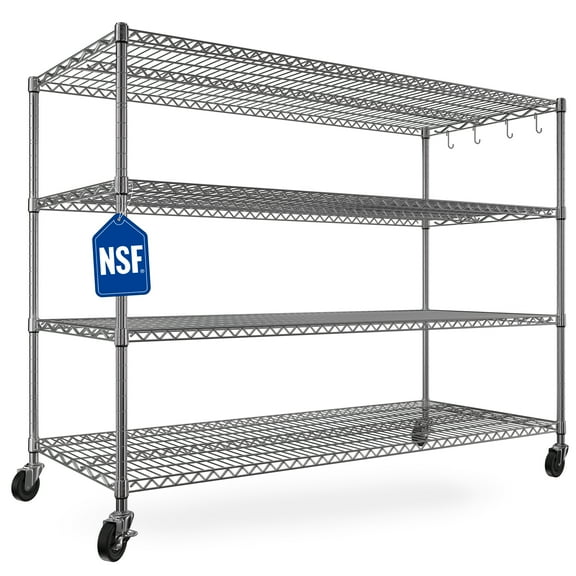 Prilinex 4-Tier Wire Shelf, 55.5"W x 24"D x 76"H Storage Shelves, Heavy Duty Garage Shelving, Adjustable Metal Shelving Unit for Kitchen&Pantry, Chrome