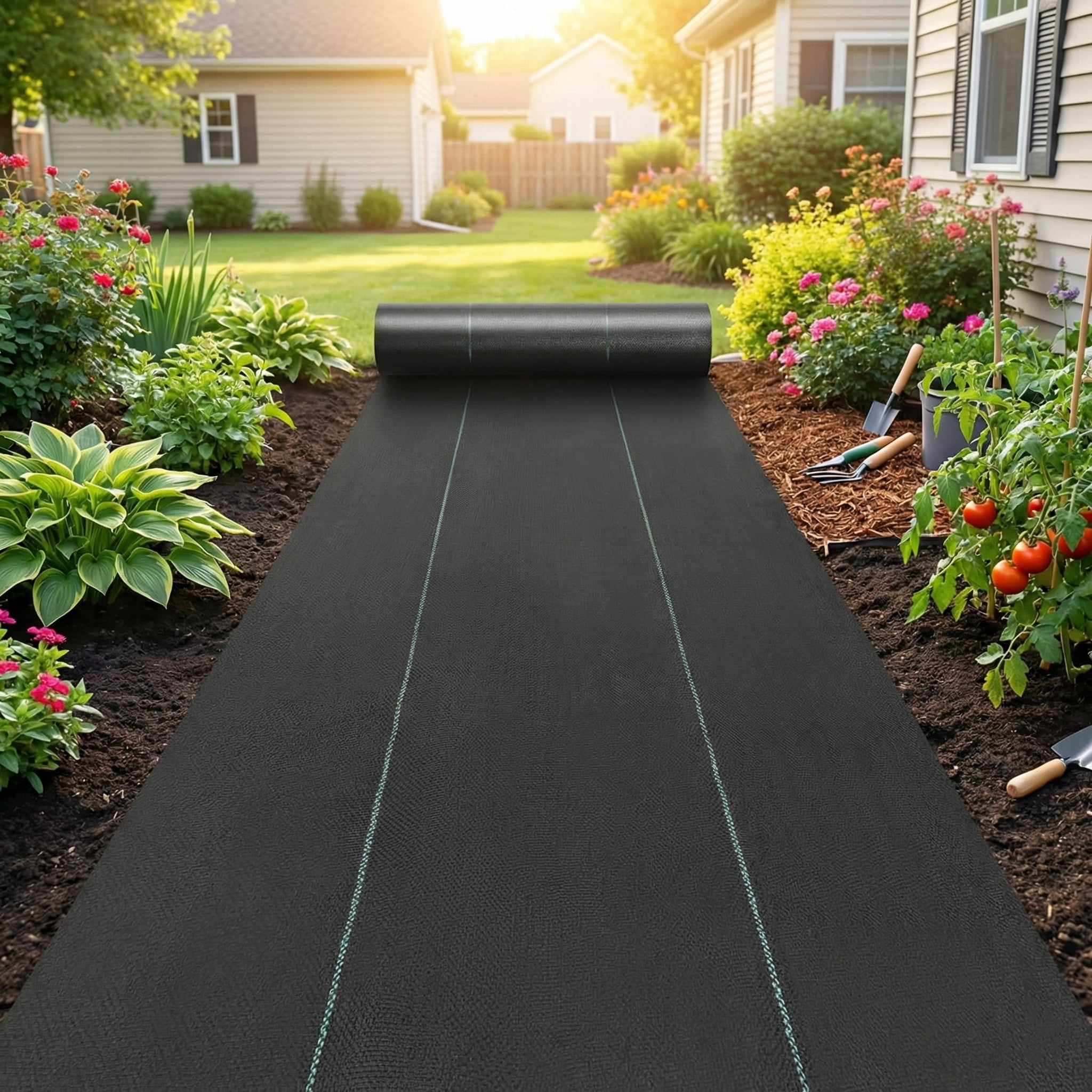 Prilinex 6 FT x 300 FT Weed Barrier Landscape Fabric - 3.2OZ Heavy Duty Driveway Fabric & Weed Blocker, Woven Weed Control Ground Cover with High Permeability for Gravel, Garden, Flower Bed