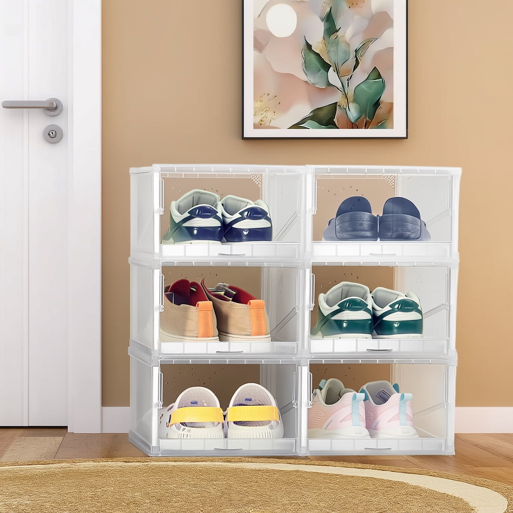 Prilinex 6Pcs Storage Bins with Lids, Shoe Boxes Clear Stackable Containers Organize Shoes Closet Shelves, Classroom Organization Teacher Tools, Clothes & Toy Storage