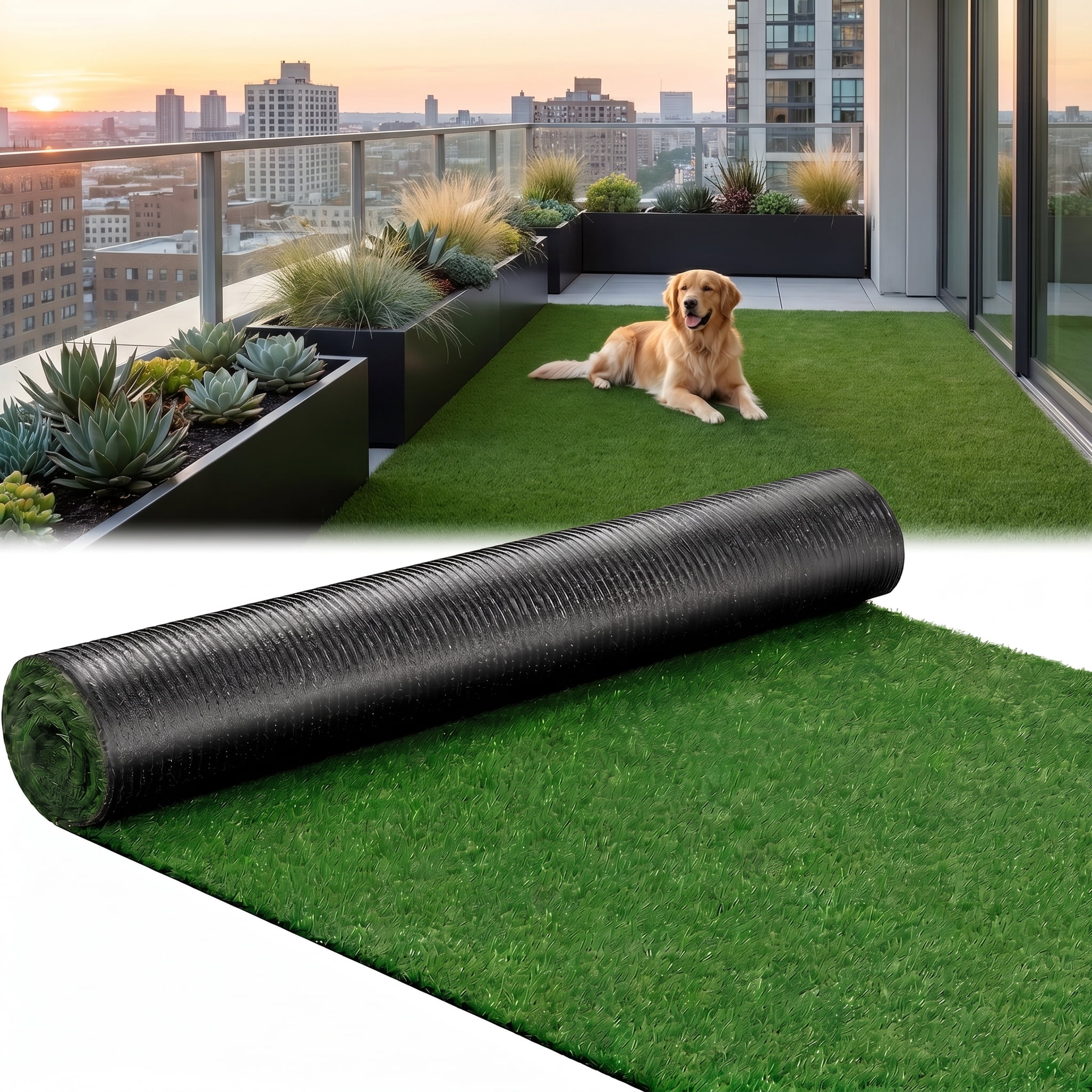 Prilinex 7 x 20 Ft Artificial Grass Turf Waterproof Outdoor Rug Artificial Turf for Dog, 0.4"H