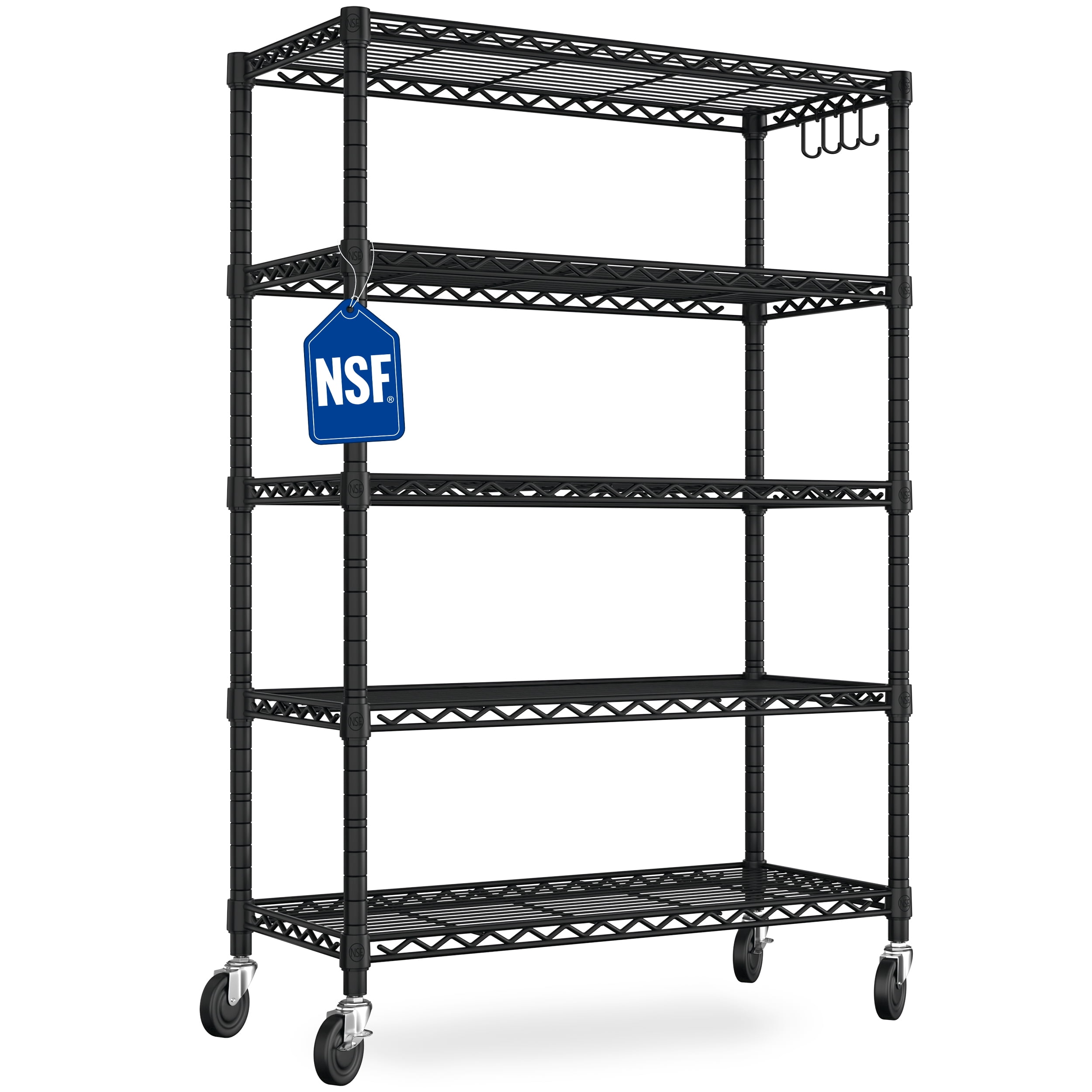 Prilinex 36"W x 14"D x 71"H Storage Shelves, 5-Tier Wire Shelf, Heavy Duty Garage Shelving Unit with Wheels , Wire Rack for Pantry, Kitchen&Closet, Black