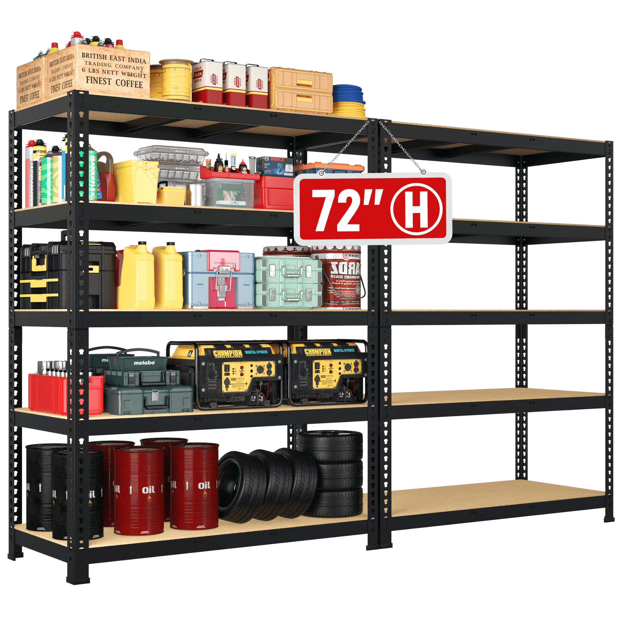 Prilinex 72" H Garage Shelving Heavy Duty 3000 LBS 5 Tier Storage Shelves Adjustable Shelving Unit and Storage for Garage Basement 48" W x 18" D x 72" H, 2 Pack