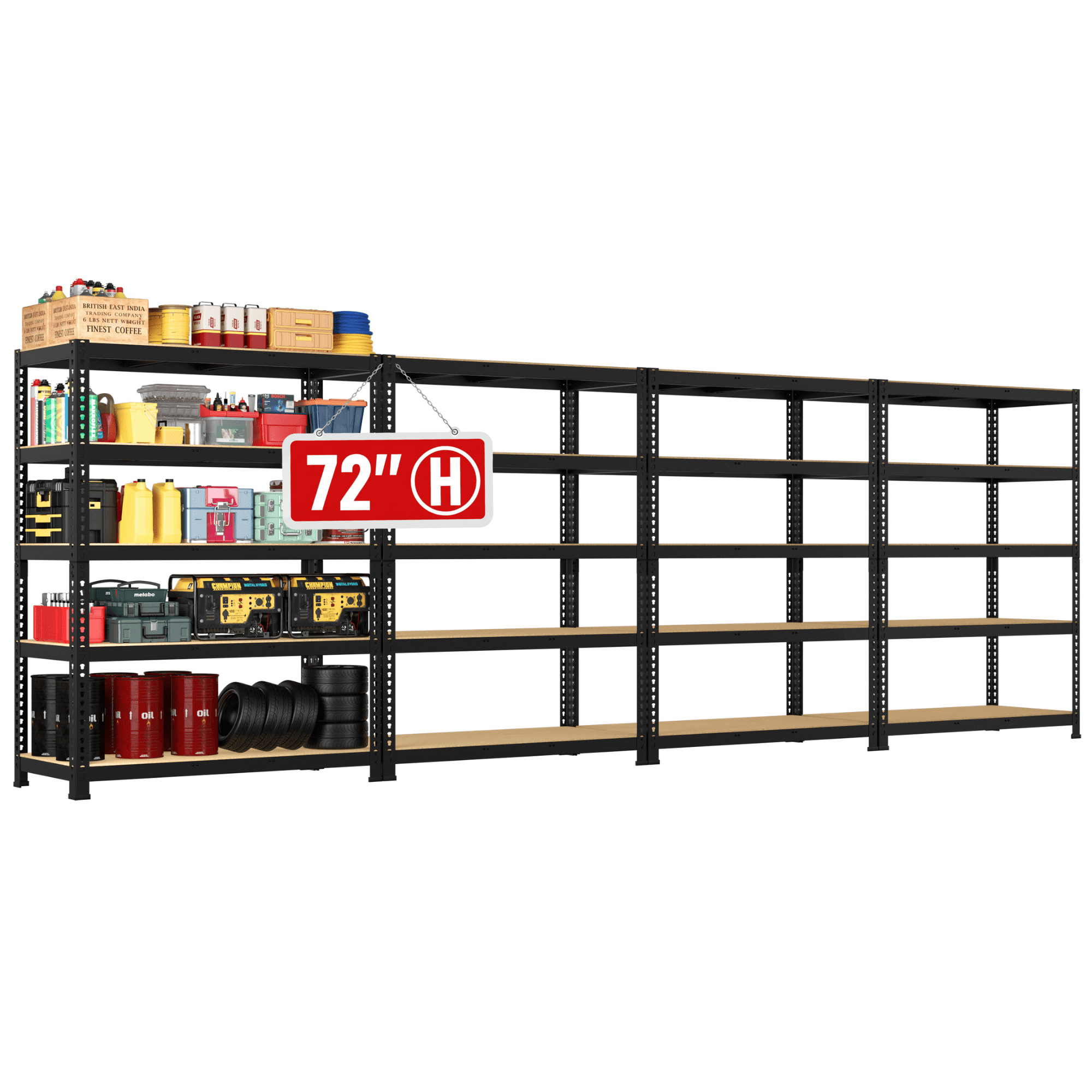 Prilinex 72" H Garage Shelving Heavy Duty 3000 LBS 5 Tier Storage Shelves Adjustable Shelving Unit and Storage for Garage Basement 48" W x 18" D x 72" H, 4 Pack