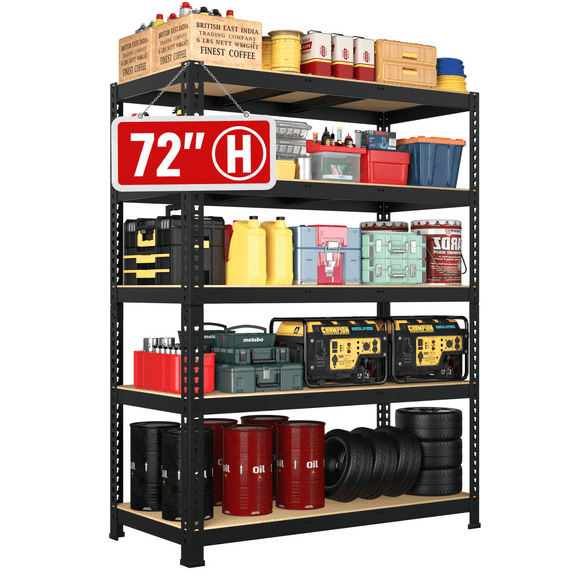 Prilinex 72" H Garage Shelving Heavy Duty 3000 LBS 5 Tier Storage Shelves Adjustable Shelving Unit and Storage for Garage Basement 48" W x 18" D x 72" H