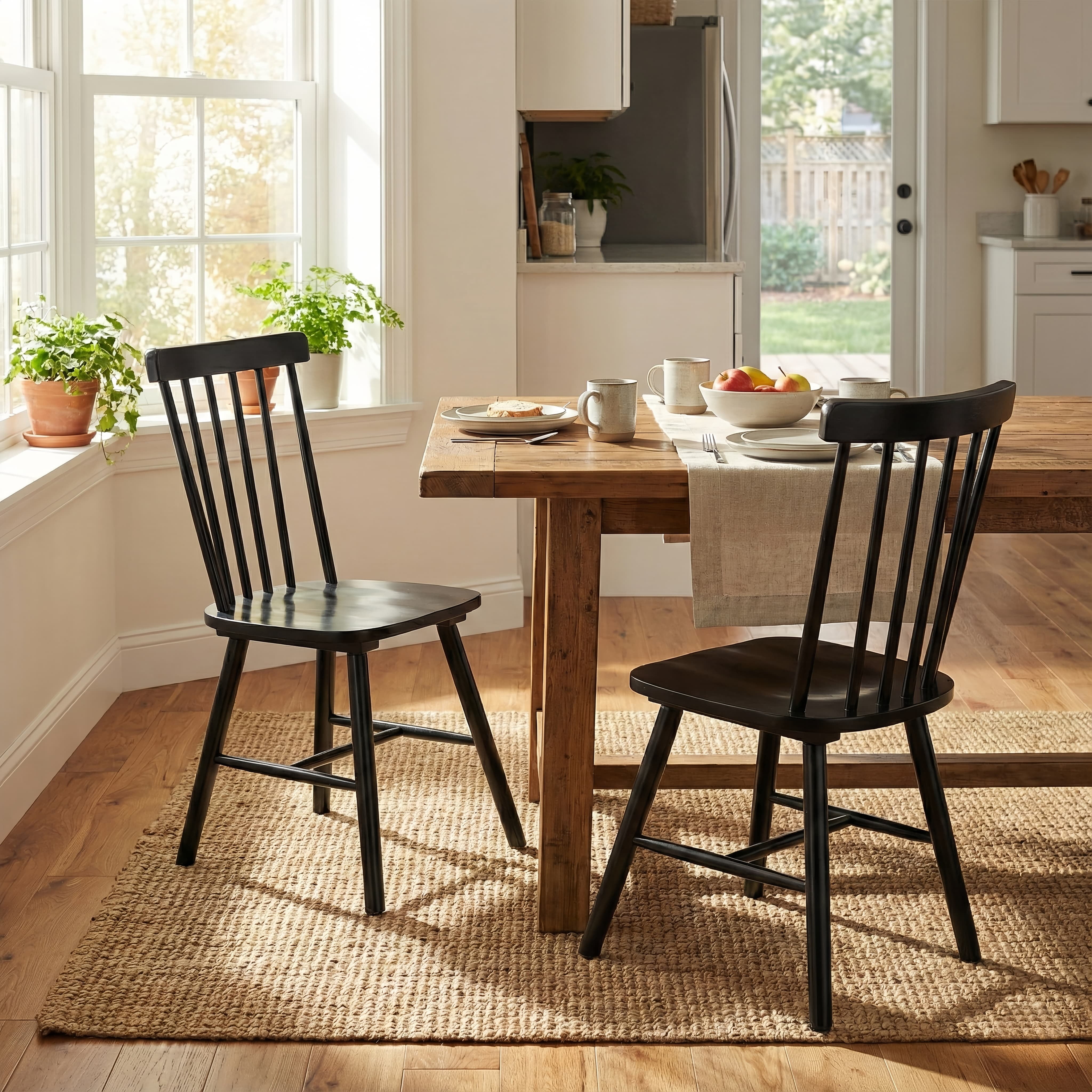 Prilinex Black Dining Chairs Set of 2, Farmhouse Wood Windsor