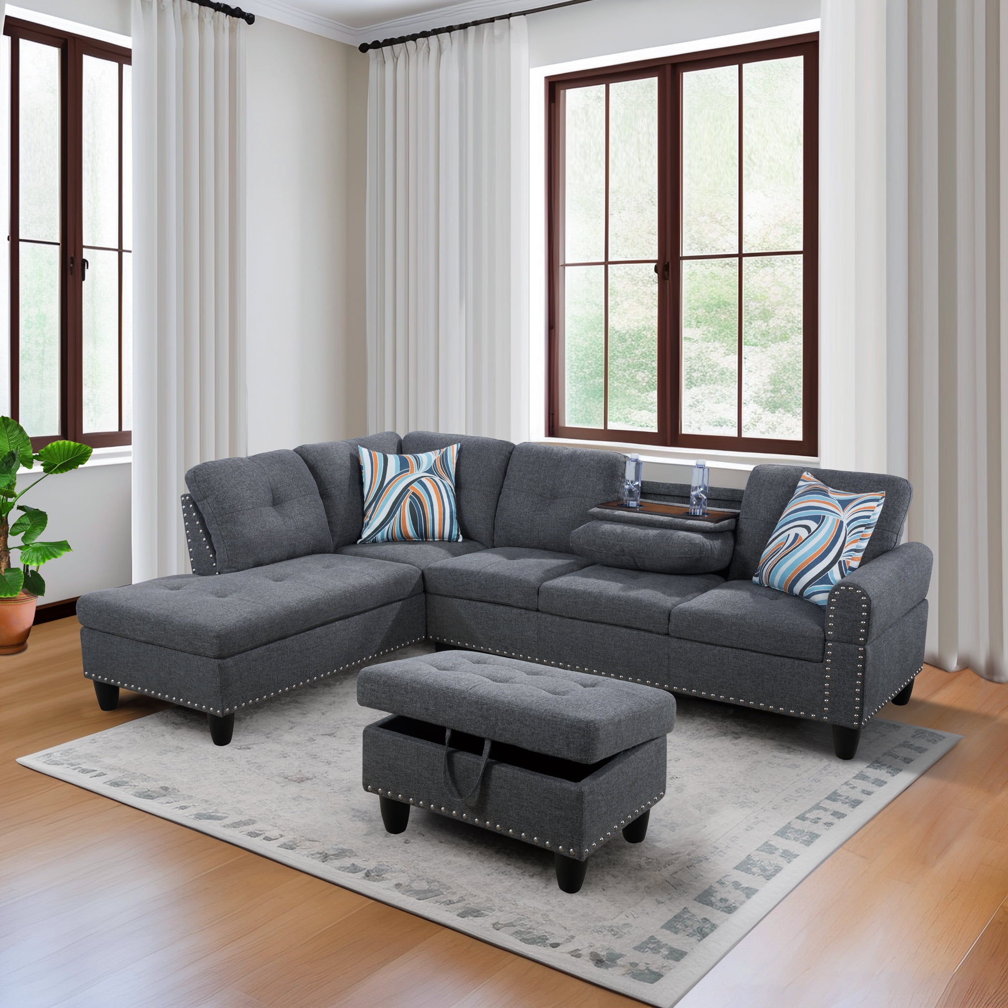 Prilinex Classic L-Shaped Sectional Sofa Couch for Living Room, Modern Modular Sofa with Chaise, Classic Lounge Couch Sleeper for Apartment, Gray