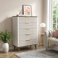 thumbnail image 1 of Prilinex Fluted Dresser for Bedroom with 5 Drawers, 62"H Tall Chest of Drawers with Metal Handle, Modern Wooden Dresser for Living Room Closet Hallway, Natural & Walnut, 1 of 8