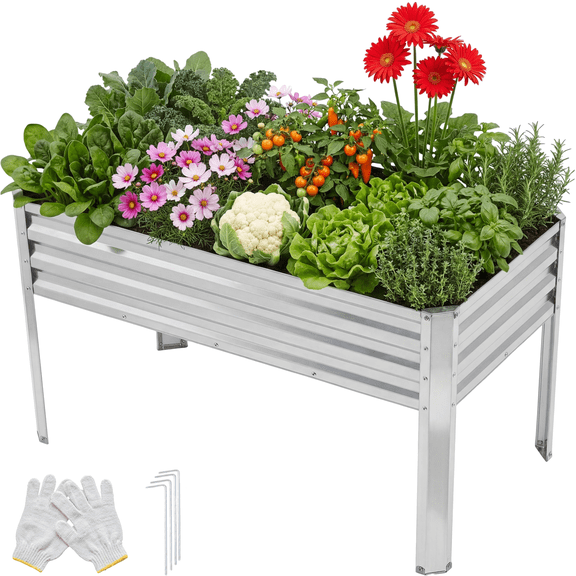 Prilinex Galvanized Raised Garden Bed with Legs, 4x2x3ft Metal Planter Box, 32"H Ergonomic Standing Planter, 800lb Capacity for Outdoor Patio Backyard, Silver