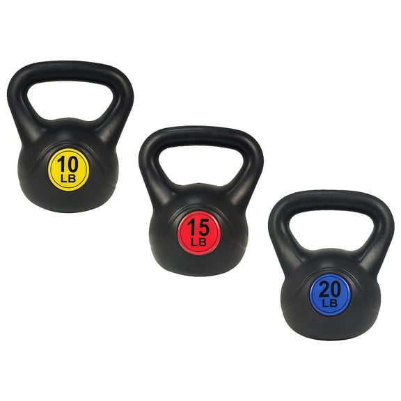 Prilinex Kettlebell Set, Wide Grip Kettlebell Exercise Fitness Weight Set for Home Gym Strength Training, 3pc -10lb,15lb and 20lb