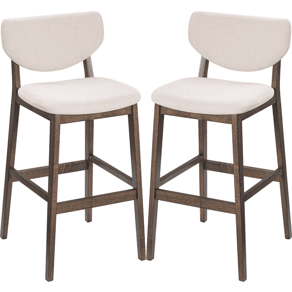 Prilinex 30" Bar Stools Set of 2 with Back Upholstered Counter Height Modern Bar Chairs with Footrest, Bar Stools for Kitchen Island, Beige