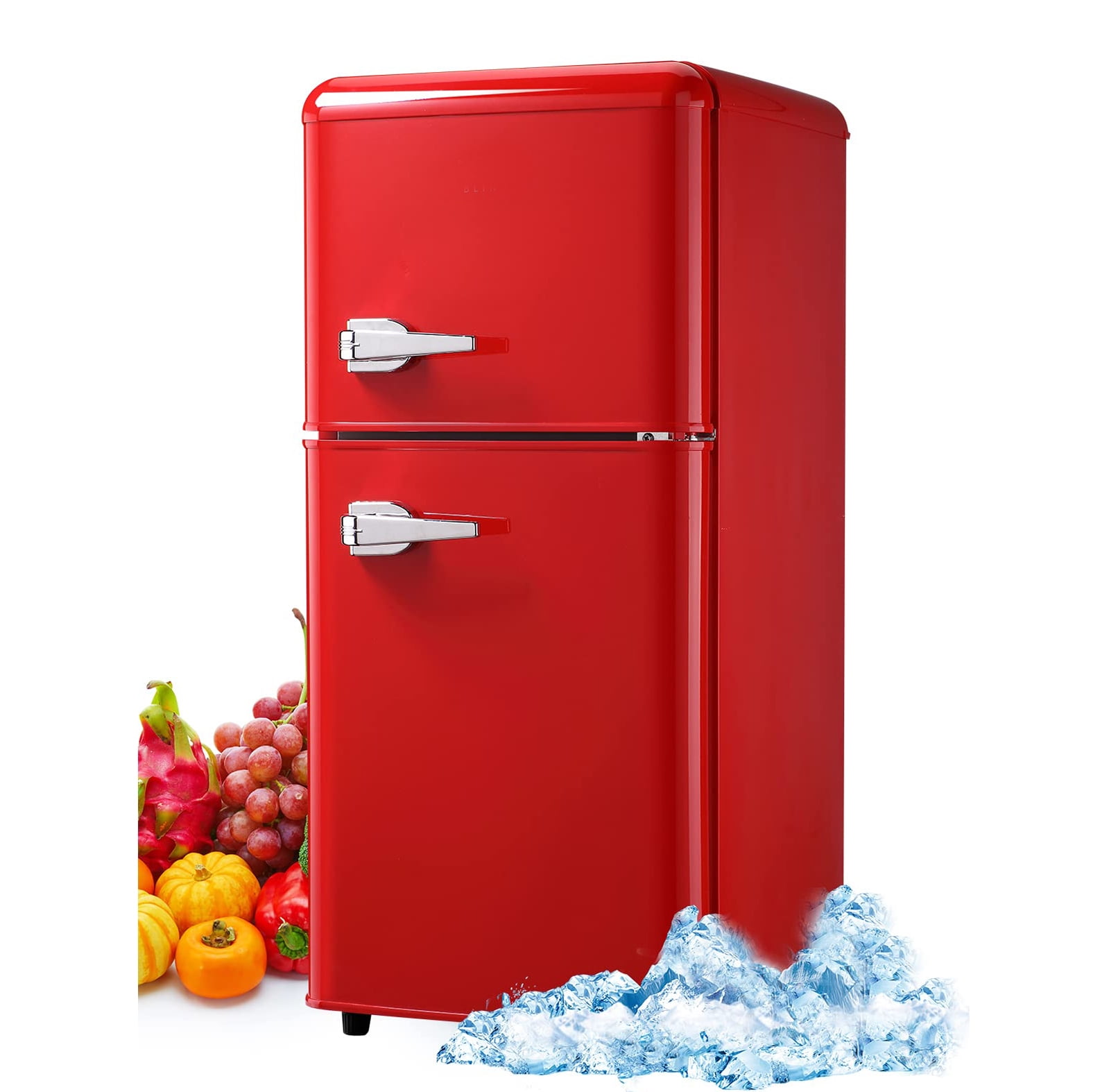 Prilinex Mini Fridge with Freezer, 3.5.0 Cu ft Dual Door Fridge, 7- Level Adjustable Electrical Thermostat Control, Removable Glass Shelves Compact Refrigerator for for Bedroom Dorm Office, Red