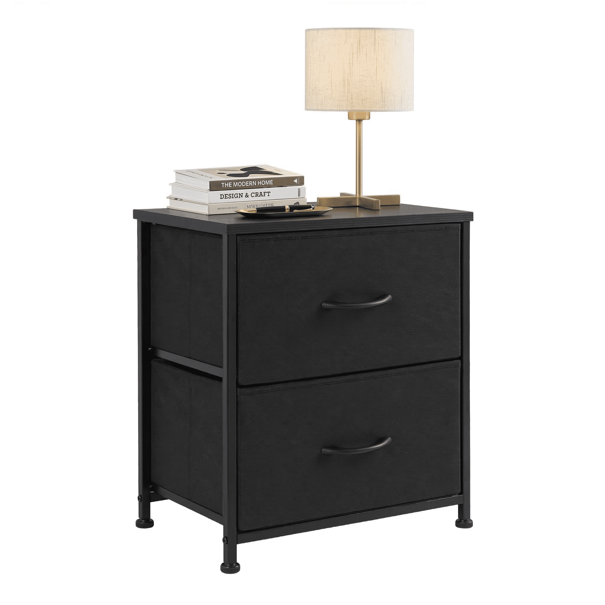 Prilinex Nightstand Small Dresser with 2 Fabric Drawers, 20 Inch Adjustable Nightstand Feet Bedside Table with Drawers for Bedroom,for Closet, Entryway, College Dorm, Black