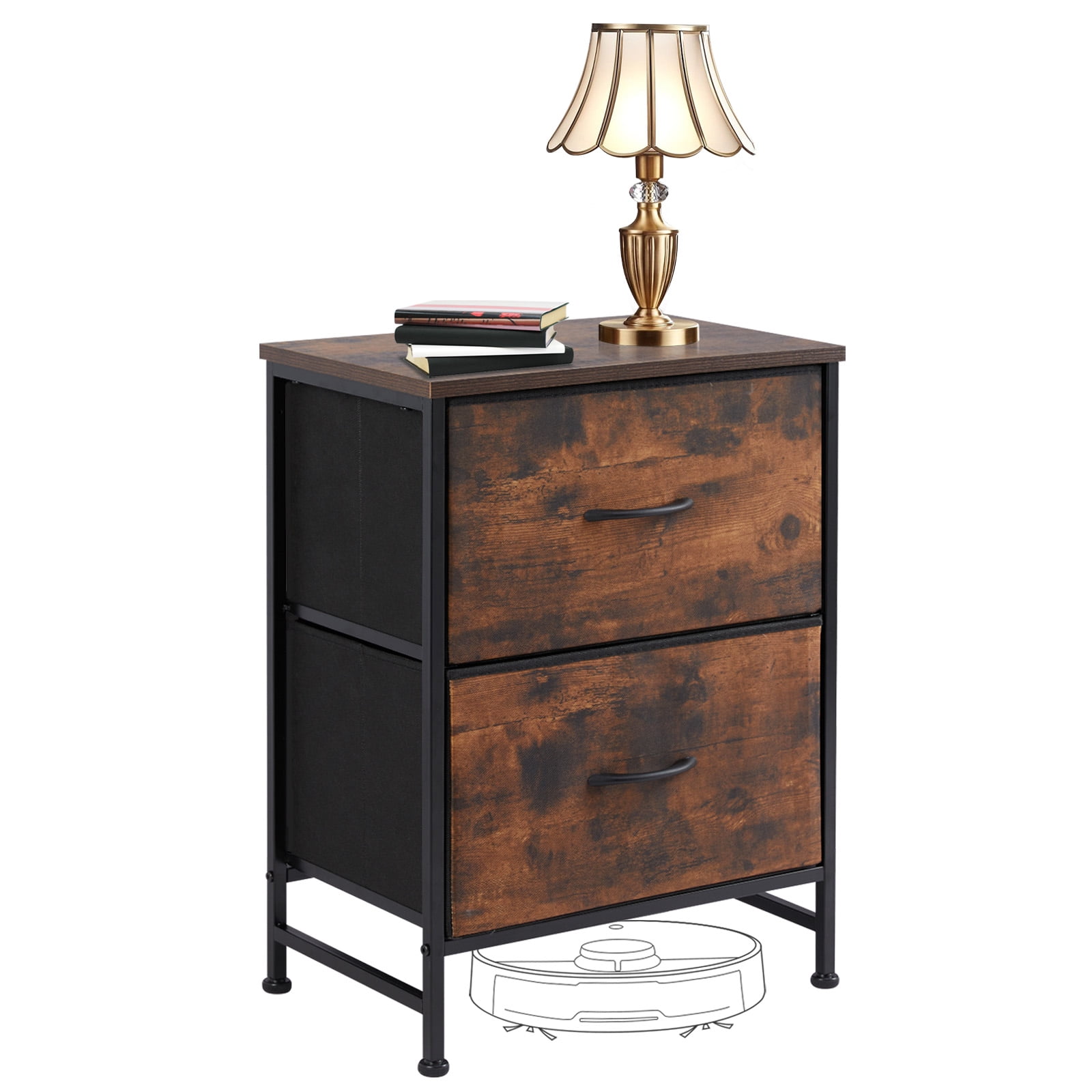Prilinex Nightstand Small Dresser with 2 Fabric Drawers, 20 Inch Adjustable Nightstand Feet Bedside Table with Drawers for Bedroom,for Closet, Entryway, College Dorm, Rustic Brown