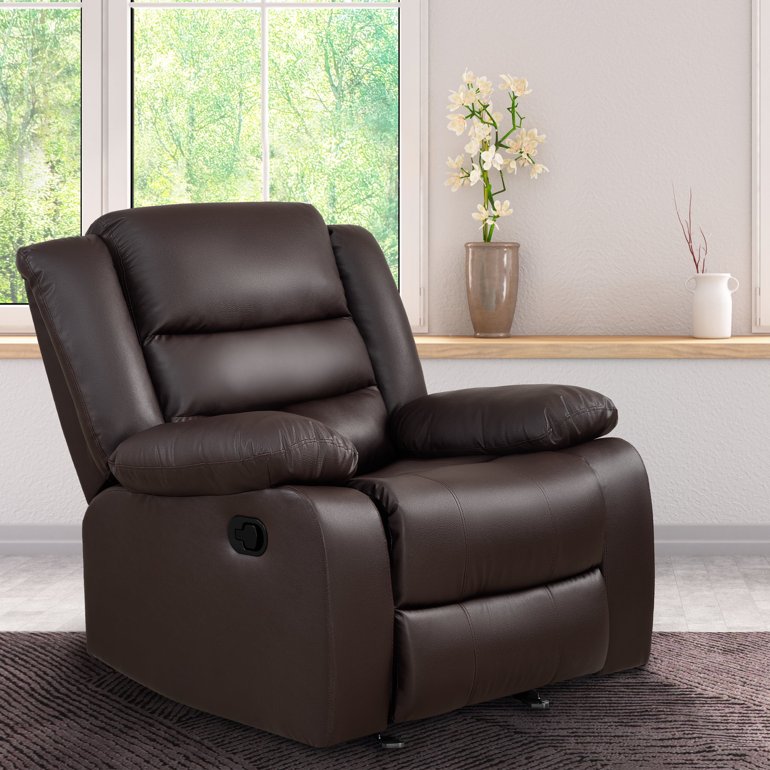 Prilinex Oversized Recliner Rocker Chair, Faux Leather Home Theater