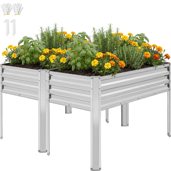 Prilinex Set of 2 Galvanized Raised Garden Bed with Legs, 4x2x3ft Metal Planter Box, 32"H Ergonomic Standing Planter, 800lb Capacity for Outdoor Patio Backyard, Silver