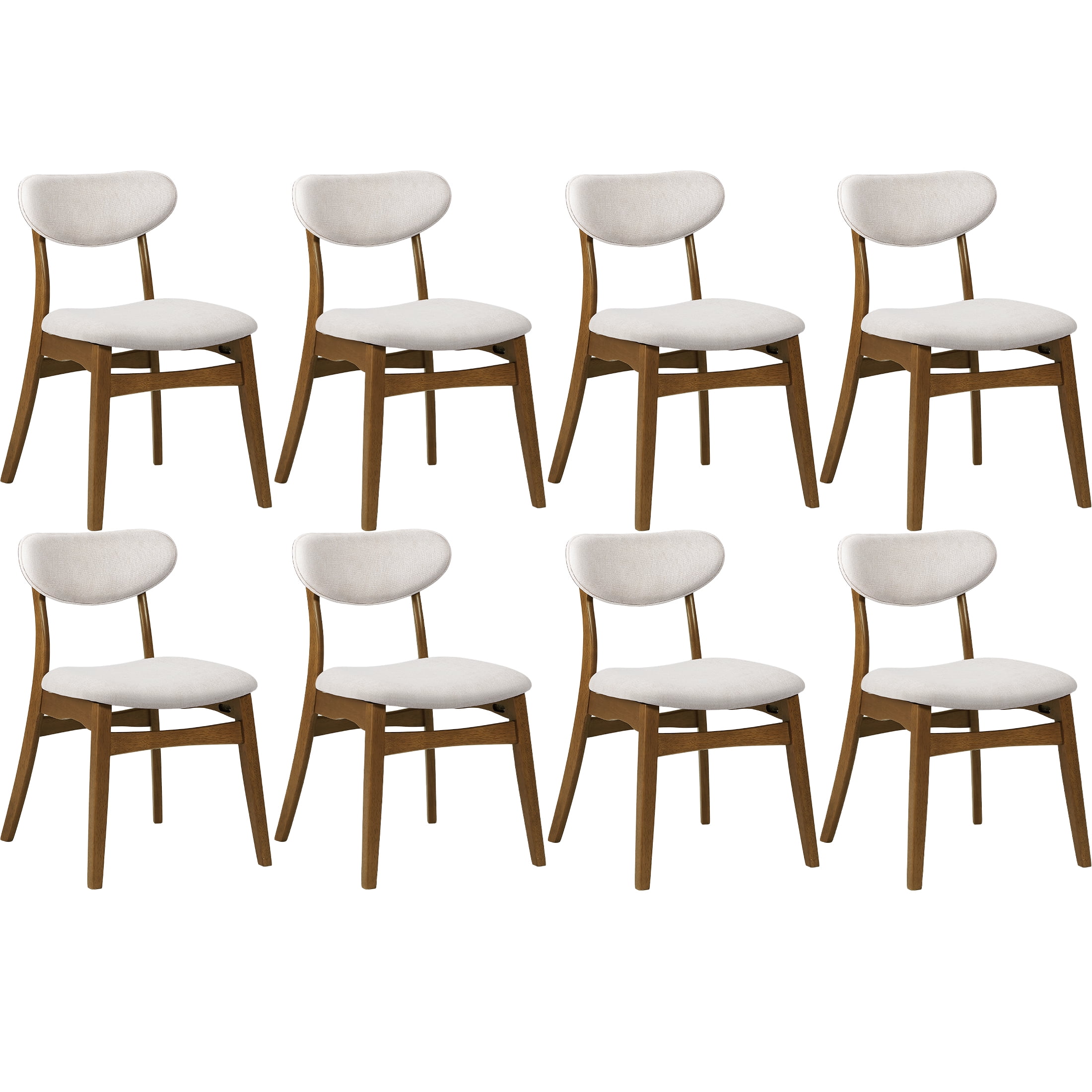 Prilinex Farmhouse Dining Chairs Set of 8, Mid Century Modern Fabric Upholstered Kitchen Chairs, Wooden Dining Room Chair with Curved Back for Kitchen Dining Room Restaurant Cafe, Beige