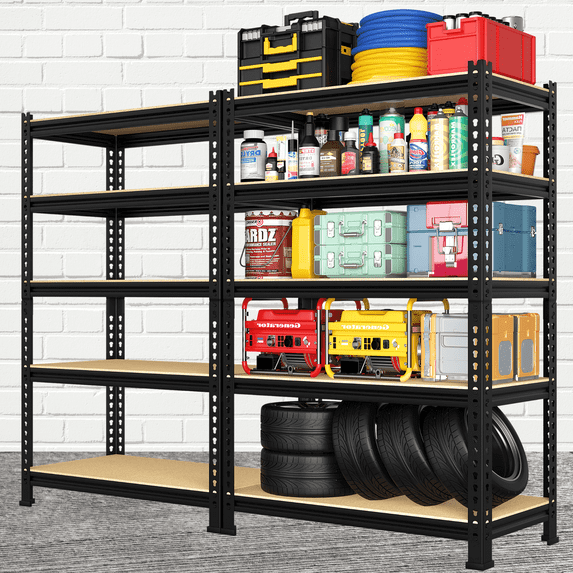 Prilinex Storage Shelves Metal 5 Tier Garage Shelving Heavy Duty 28"W x 12"D x 59"H Adjustable Shelving Unit for Garage Utility Rack Shelf for Basement Pantry Closet, 2 Pack