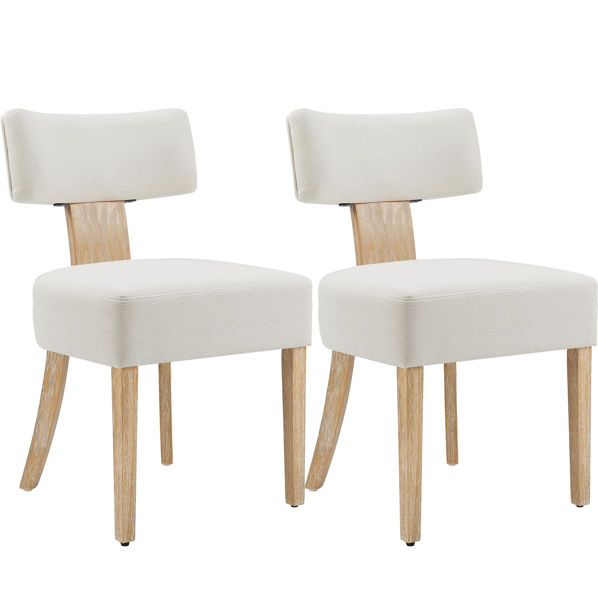 Prilinex Upholstered Dining Chairs Set of 2, Farmhouse Kitchen Side Chairs with Curved Backrests & Wider Cushion, Solid Wood Legs, Mid Century Modern for Dining Room Restaurant Home, Beige