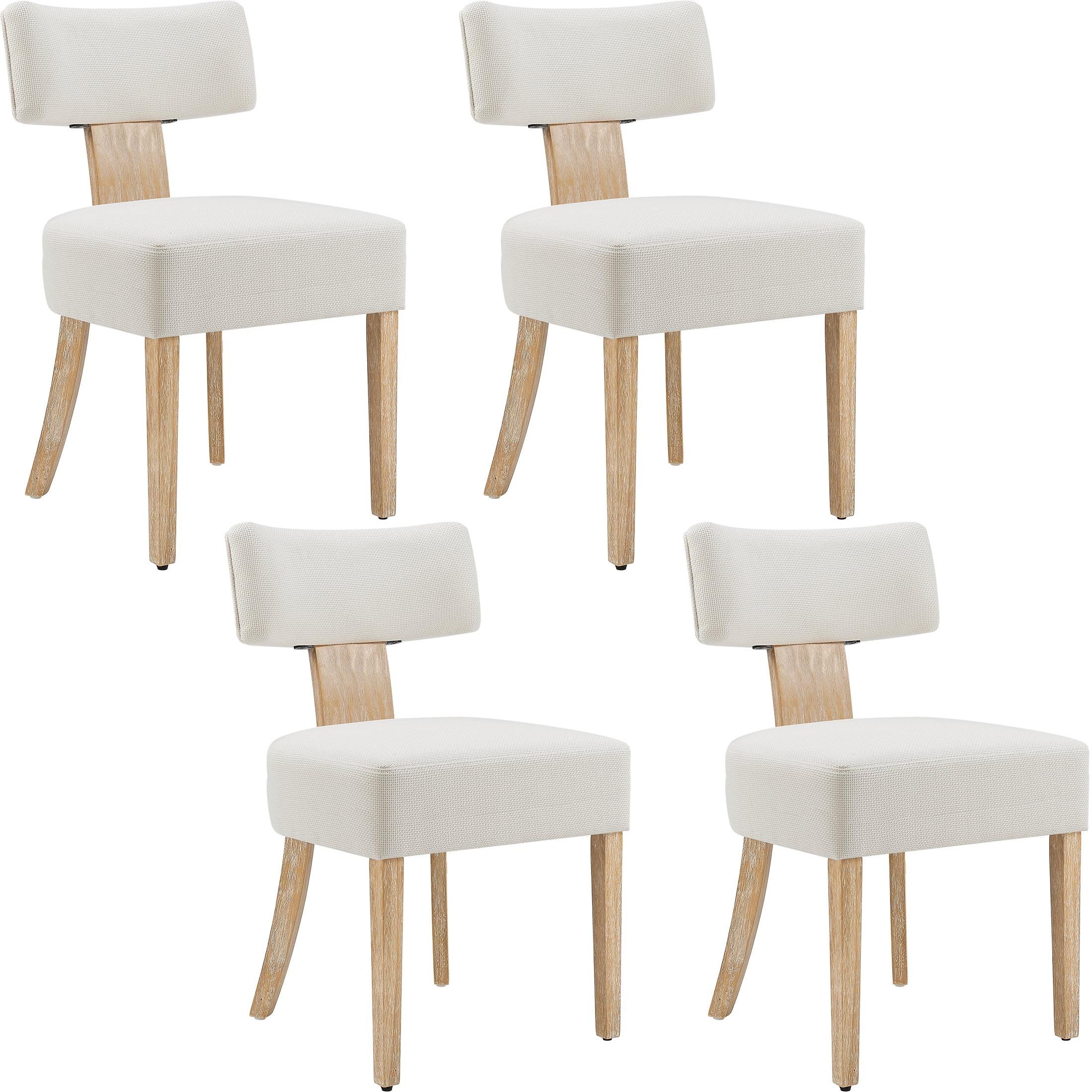 Prilinex Upholstered Dining Chairs Set of 4, Farmhouse Kitchen Side Chairs with Curved Backrests & Wider Cushion, Solid Wood Legs, Mid Century Modern for Dining Room Restaurant Home, Beige