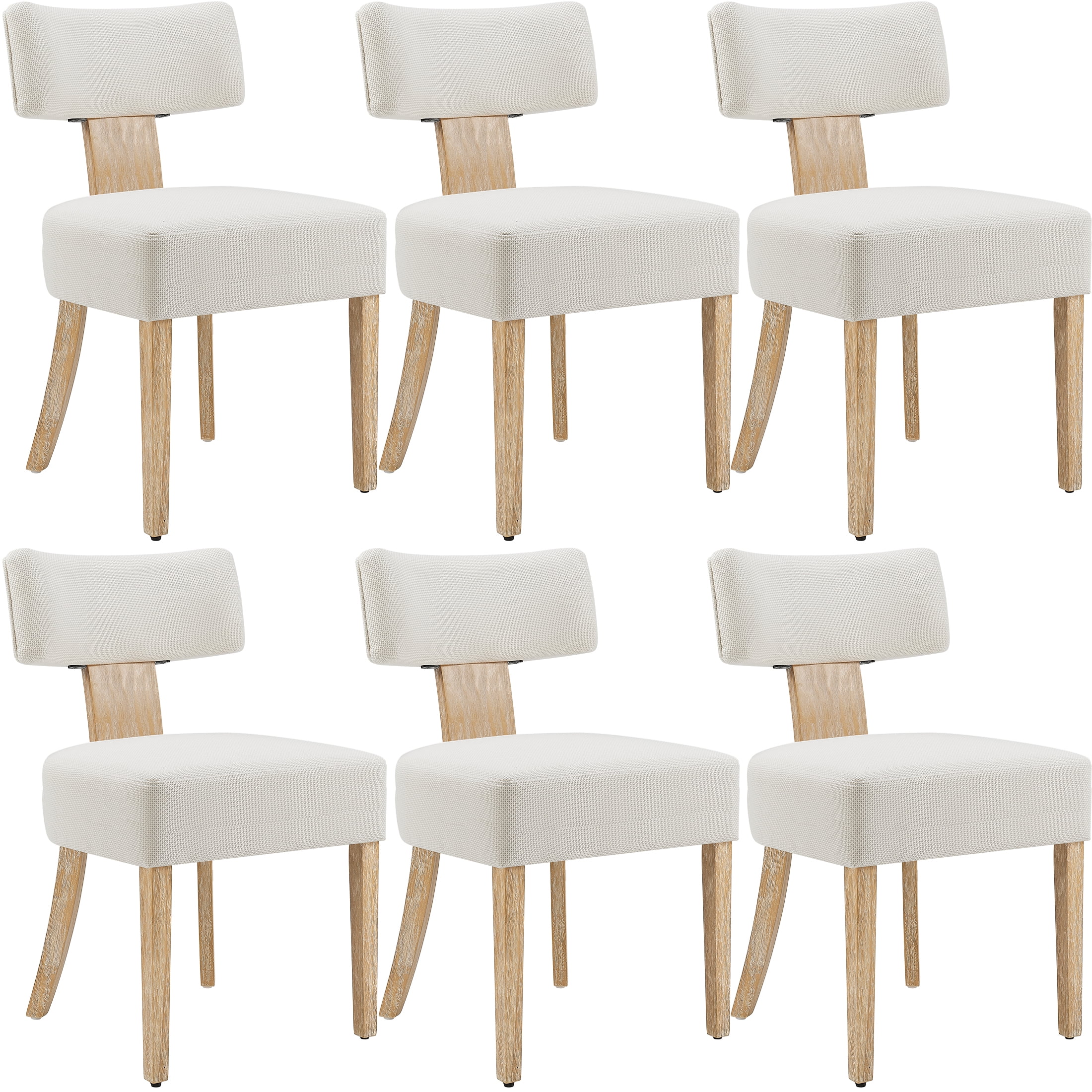 Prilinex Upholstered Dining Chairs Set of 6, Farmhouse Kitchen Side Chairs with Curved Backrests & Wider Cushion, Solid Wood Legs, Mid Century Modern for Dining Room Restaurant Home, Beige