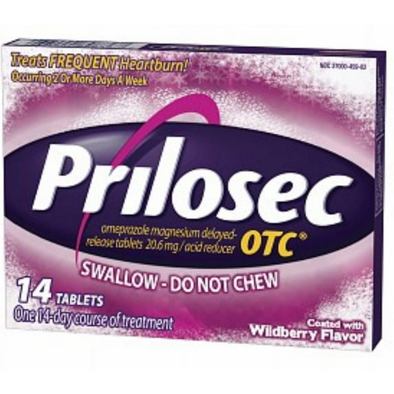 Prilosec OTC Acid Reducer, Delayed-Release Tablets, Wildberry 14 ea (Pack of 3)