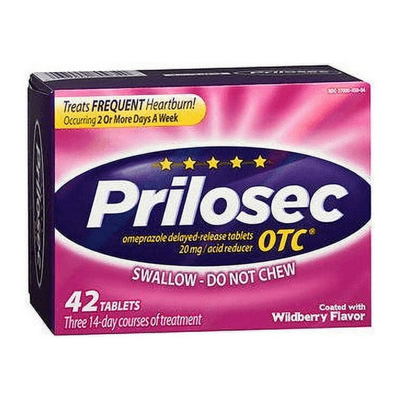 Prilosec OTC Acid Reducer, Delayed-Release Tablets, Wildberry 42 ea (Pack of 2)