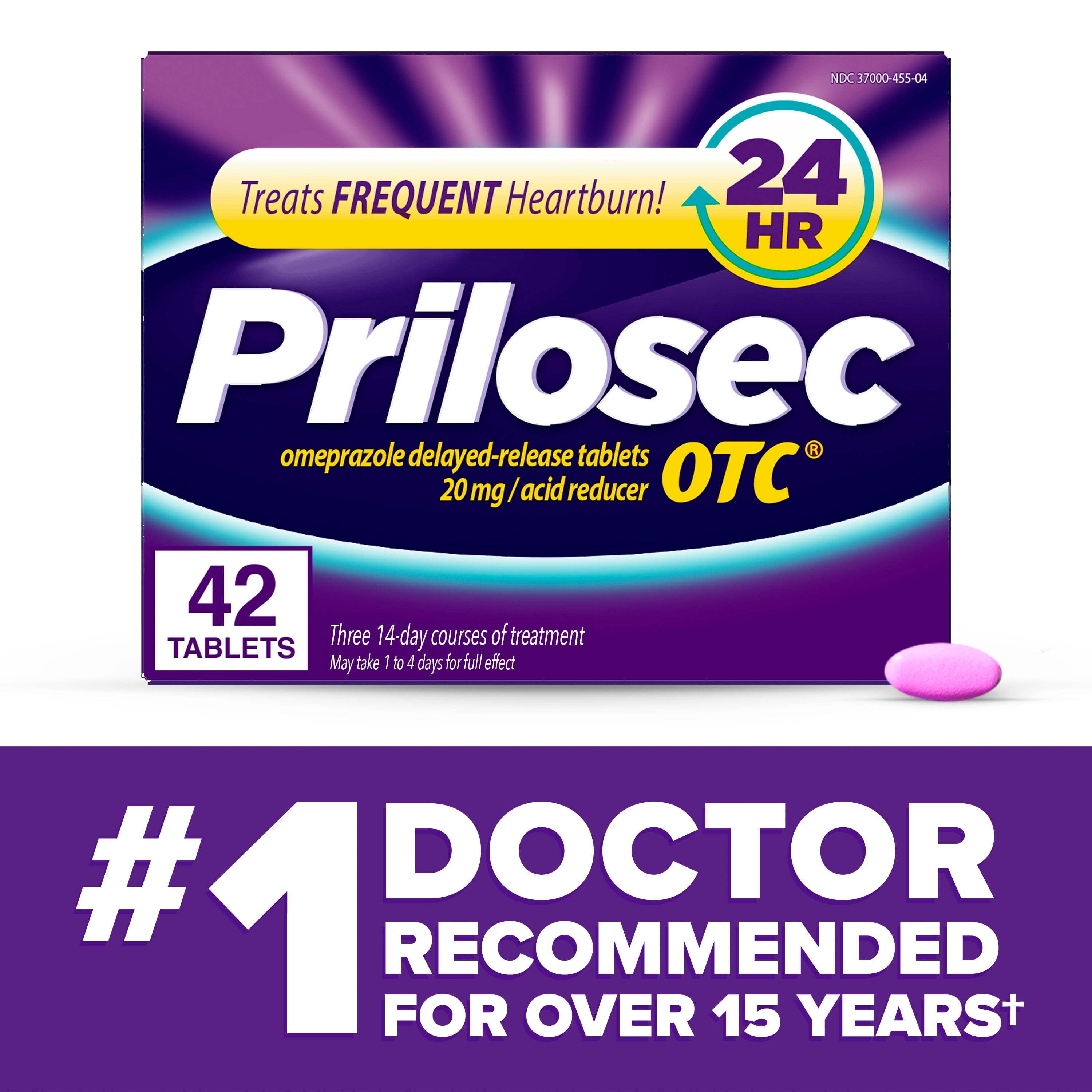 Prilosec OTC Omeprazole 20mg Acid Reducer, Frequent Heartburn Medicine, Unflavored, 42 Count