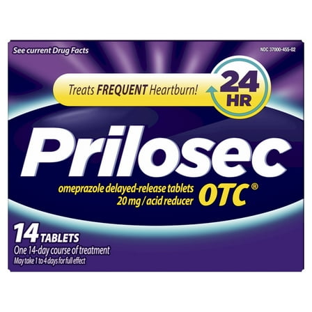 Prilosec OTC Omeprazole 20mg Acid Reducer, Frequent Heartburn Medicine, Unflavored, 14 Count