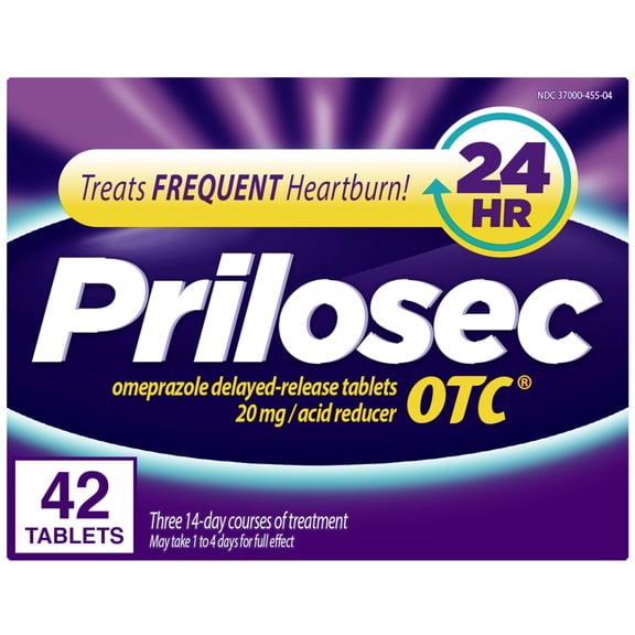 Prilosec OTC Omeprazole 20mg Acid Reducer, Frequent Heartburn Medicine, Unflavored, 42 Count