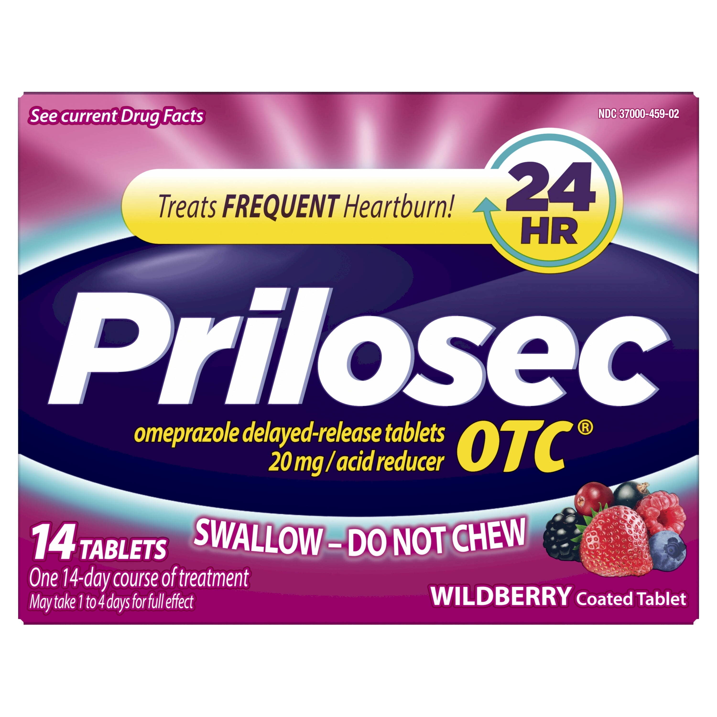 Prilosec OTC Omeprazole 20mg Acid Reducer, Frequent Heartburn Medicine, Wildberry, 14 Count