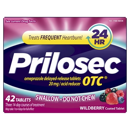 Prilosec OTC Omeprazole 20mg Acid Reducer, Frequent Heartburn Medicine, Wildberry, 42 Count