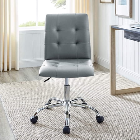 Prim Ribbed Armless Mid Back Swivel Conference Office Chair In Gray