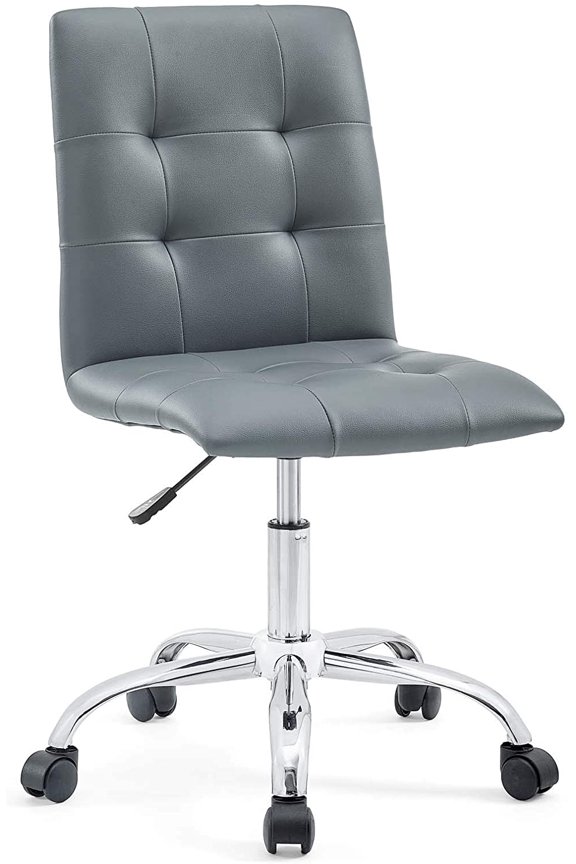 Prim Ribbed Armless Mid Back Swivel Conference Office Chair In Gray