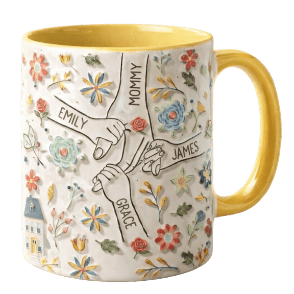 PrimPrint 3D Illusion Personalized Holding Grandma's Hand Flat 2D Print Accent Mug 11oz, Green