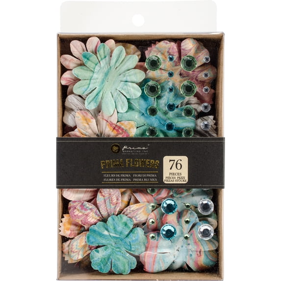 Prima Boxed Flowers-Melange W/Gems 1.5" - 2.25" 76/Pkg