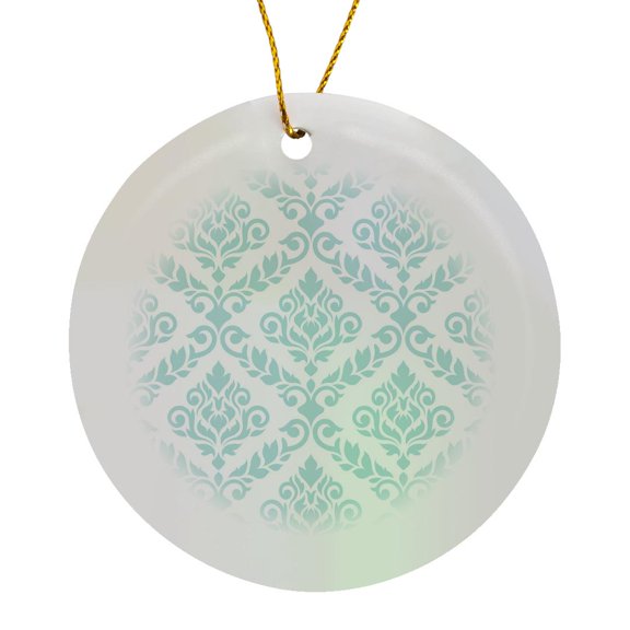 3drose, Prima Damask Pattern in Light Teal on White., Circle Porcelain Ornament