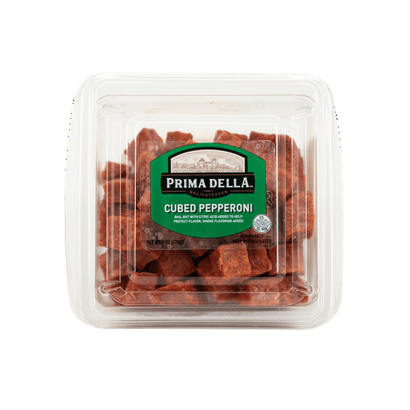 Prima Della Cubed Pepperoni, Serving Size 1oz, 6g Protein per Serving, 6oz Plastic Cup (Refrigerated)