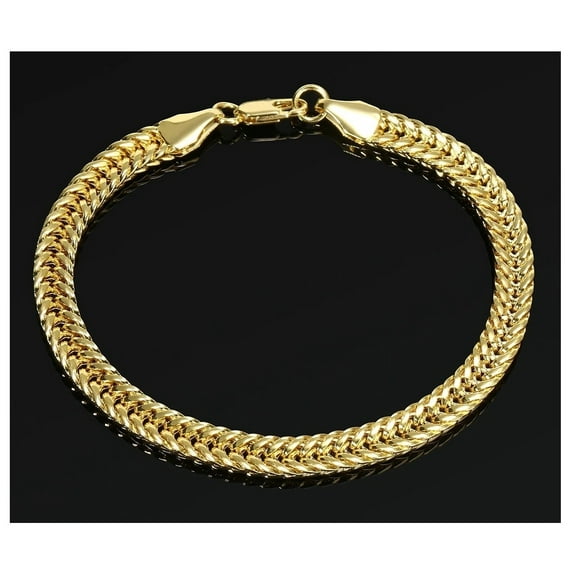 Prima Jewelries 18K Yellow Gold-Plated 8.5-Inches Cuban Flat Herringbone 6mm Wide Solid Unisex Chain Bracelet Gift