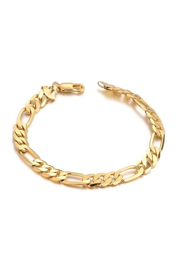 18K Yellow Gold-Plated 8-Inches Figaro Link Italian Design Wide 8mm Solid Link Unisex Bracelet Gift