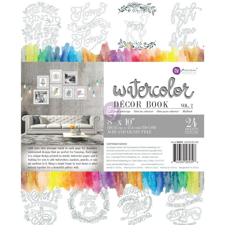 Prima Marketing Coloring Book -Vol. 2 Watercolor Decor, 24 Sheets