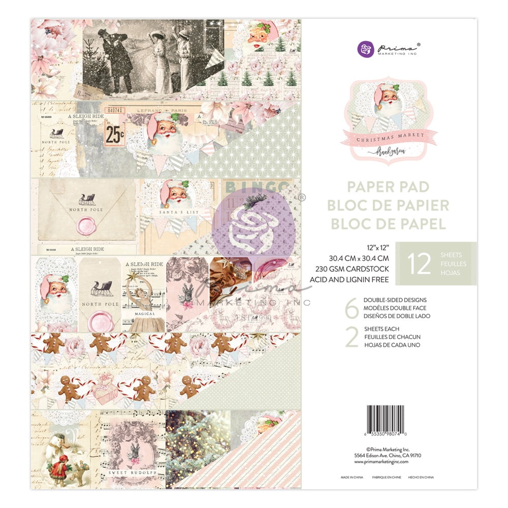 Prima Marketing Double-Sided Paper Pad 12"X12" 12/Pkg-Christmas Market, 6 Foiled Design