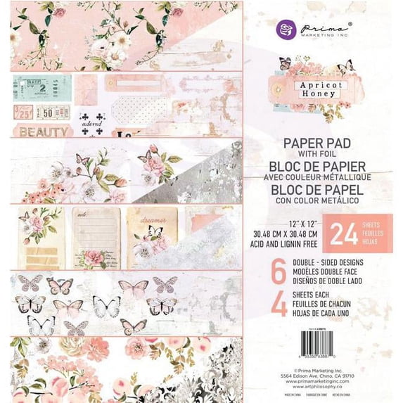 Prima Marketing Double-Sided Paper Pad 12"X12" 24/Pkg-Apricot Honey, 6 Designs/4 Each