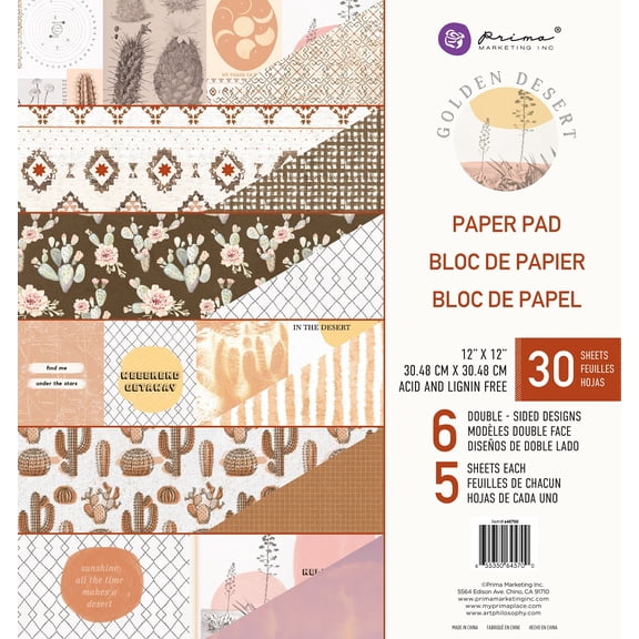 Prima Marketing Double-Sided Paper Pad 12"X12" 24/Pkg-Golden Desert, 6 Designs/4 Each