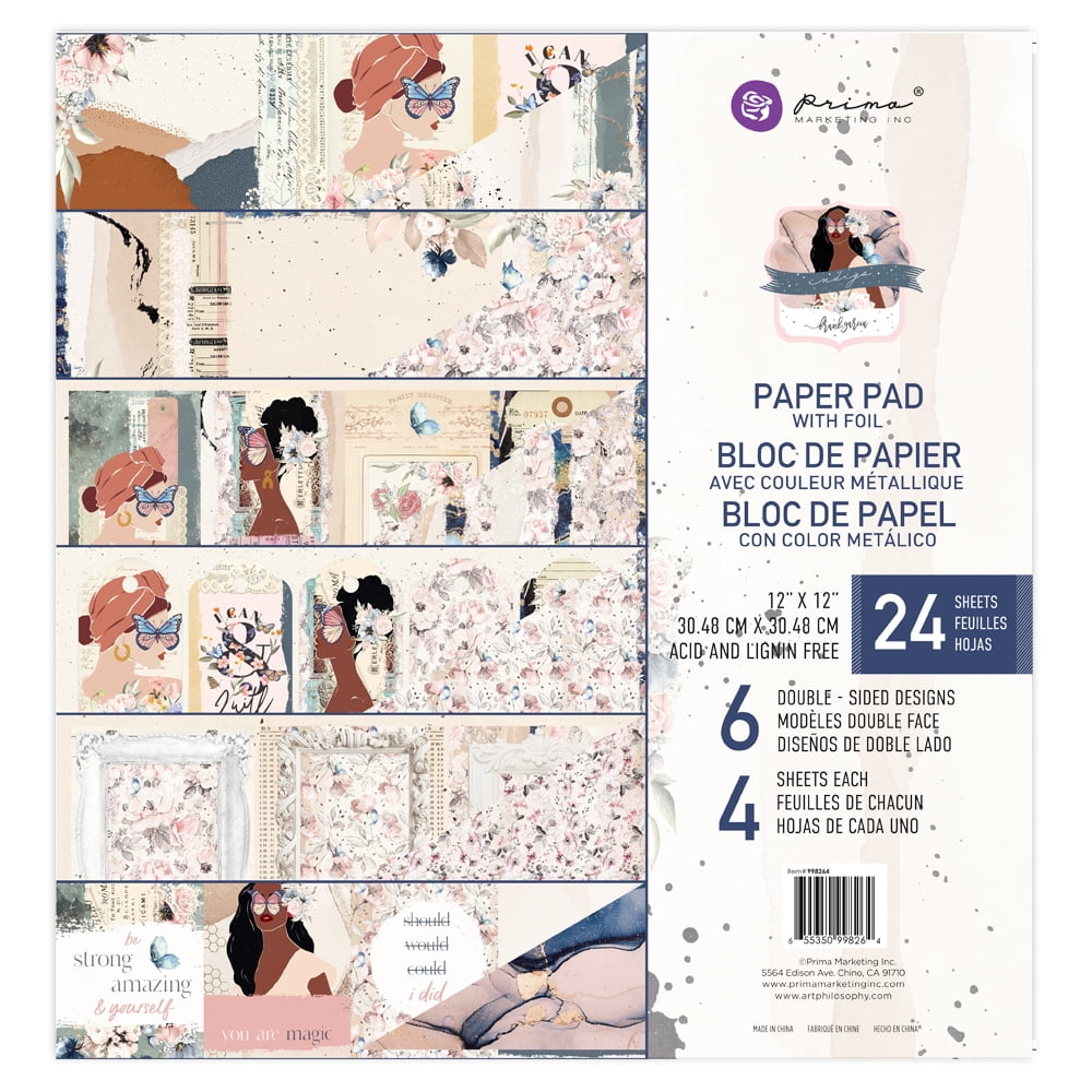 Prima Marketing Double-Sided Paper Pad 12"X12" 24/Pkg-Indigo, 6 Foiled Designs/4 Each