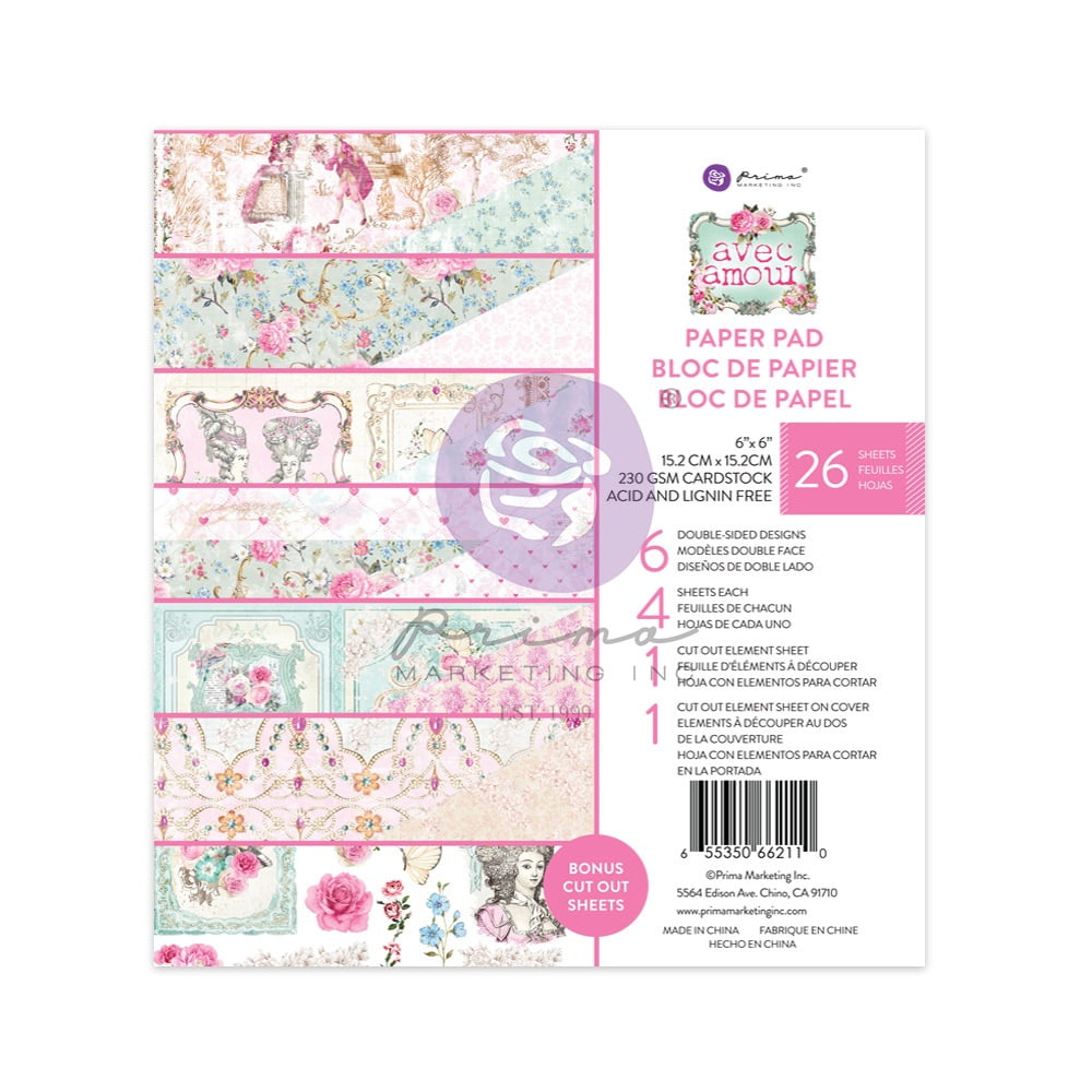 Prima Marketing Double-Sided Paper Pad 6"X6" 26/Pkg-Avec Amour, 6 Designs