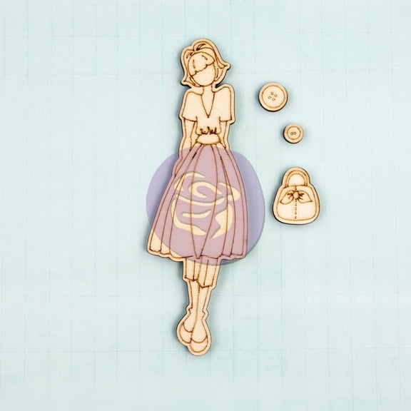 Prima Marketing Mixed Media Laser Cut Wood Doll Shapes Paper Stamp, Naomi, 4-Pack Multi-Colored