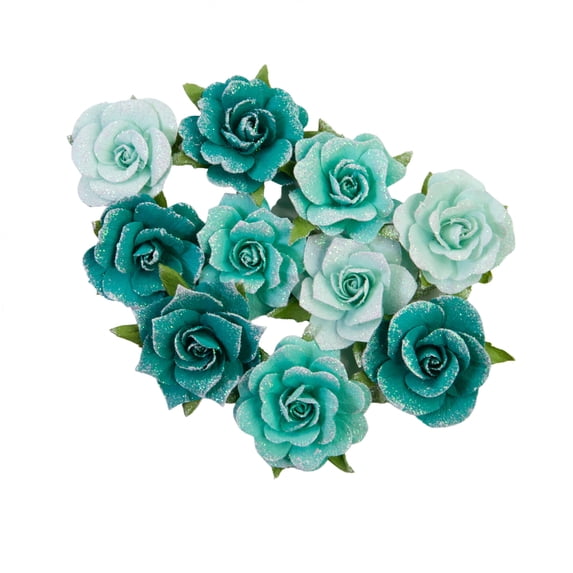 Prima Marketing Mulberry Paper Flowers-Shiny Teal/Painted Floral