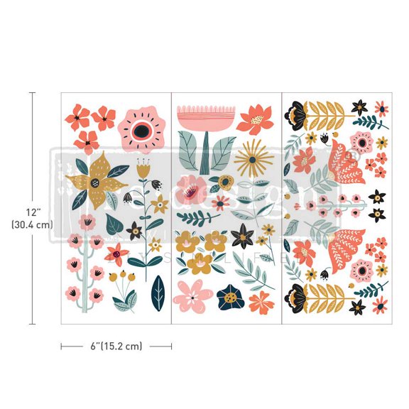 Prima Marketing Re-Design Decor Transfers 6"X12" 3/Sheets-Doodle Flowers