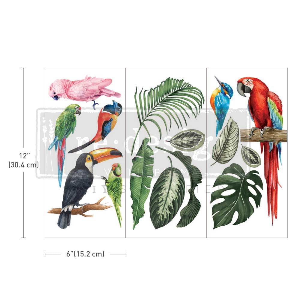 Prima Marketing Re-Design Decor Transfers 6"X12" 3/Sheets-Tropical Birds