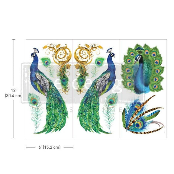 Prima Marketing Re-Design Decor Transfers 6"x12" 3/Sheets-Peacock Paradise -Re656775